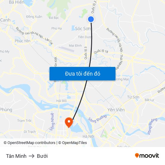 Tân Minh to Bưởi map