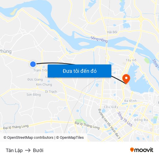 Tân Lập to Bưởi map