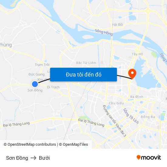 Sơn Đồng to Bưởi map