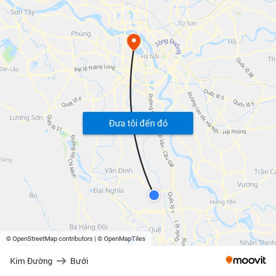 Kim Đường to Bưởi map