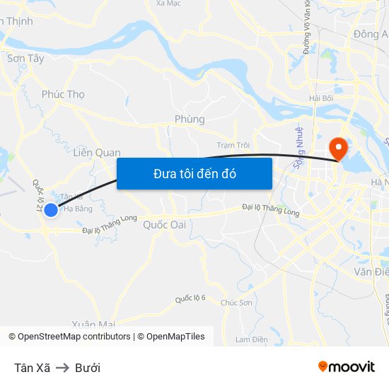 Tân Xã to Bưởi map