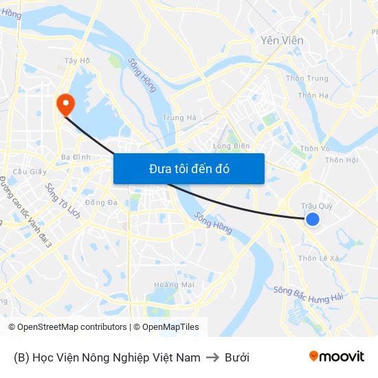 (B) Học Viện Nông Nghiệp Việt Nam to Bưởi map