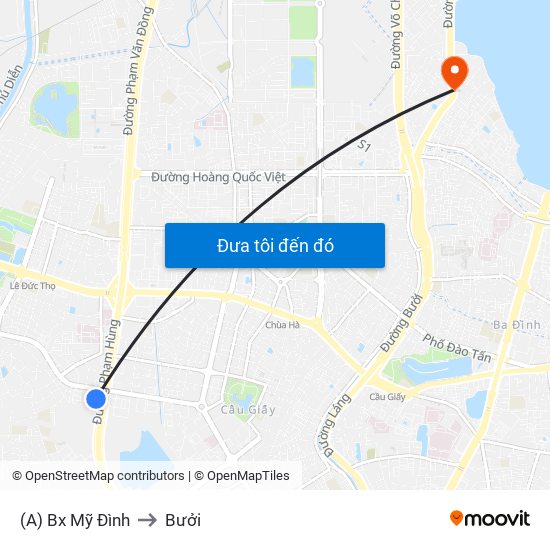 (A) Bx Mỹ Đình to Bưởi map