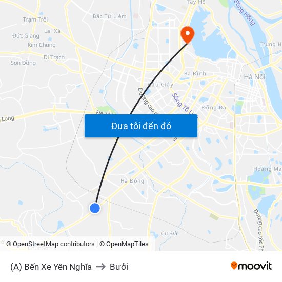 (A) Bến Xe Yên Nghĩa to Bưởi map