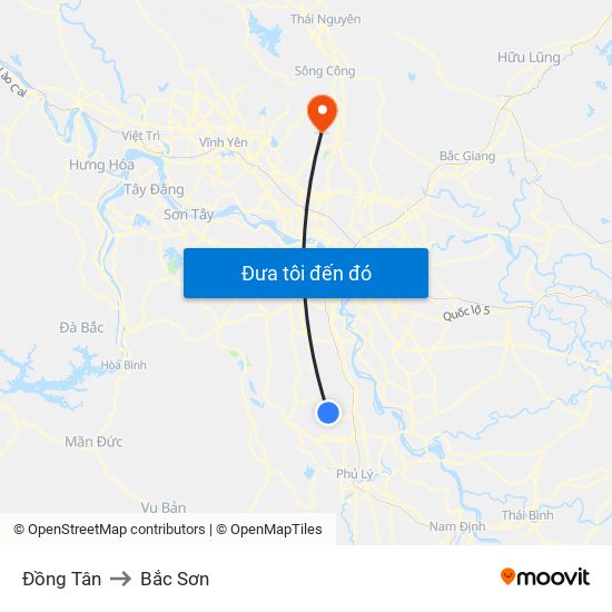 Đồng Tân to Bắc Sơn map