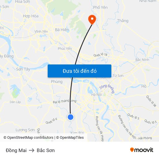 Đồng Mai to Bắc Sơn map