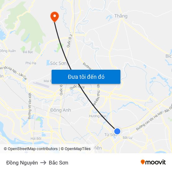 Đồng Nguyên to Bắc Sơn map