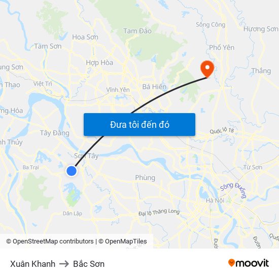 Xuân Khanh to Bắc Sơn map