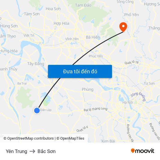Yên Trung to Bắc Sơn map
