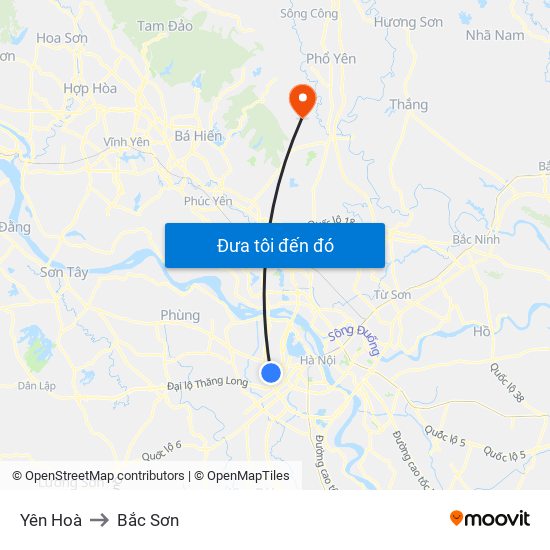 Yên Hoà to Bắc Sơn map