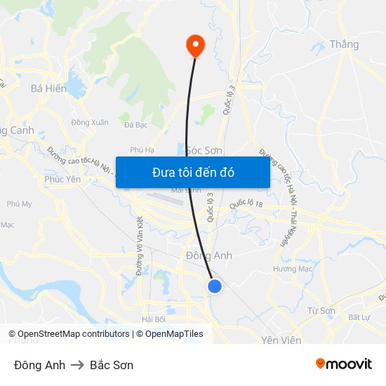 Đông Anh to Bắc Sơn map