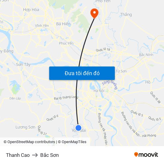 Thanh Cao to Bắc Sơn map