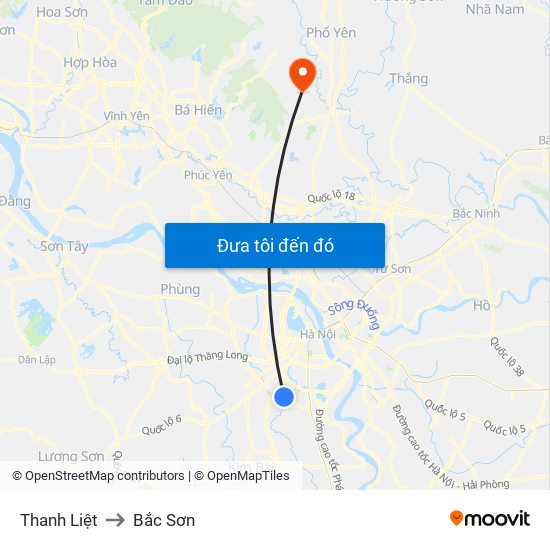 Thanh Liệt to Bắc Sơn map