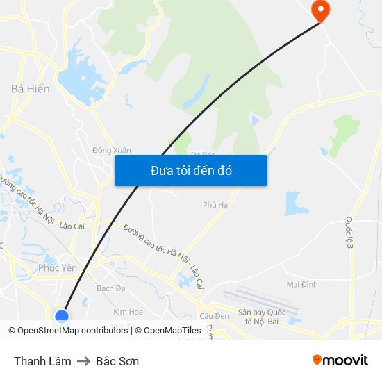 Thanh Lâm to Bắc Sơn map