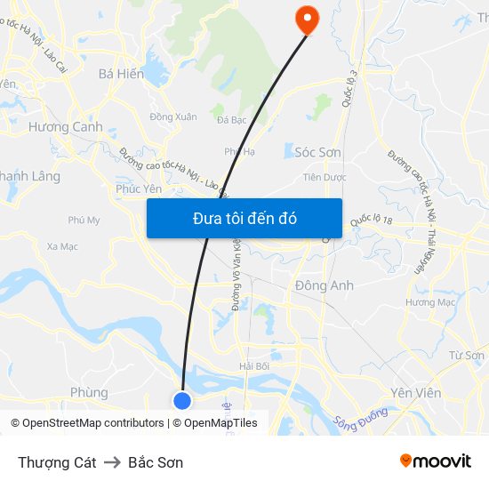 Thượng Cát to Bắc Sơn map