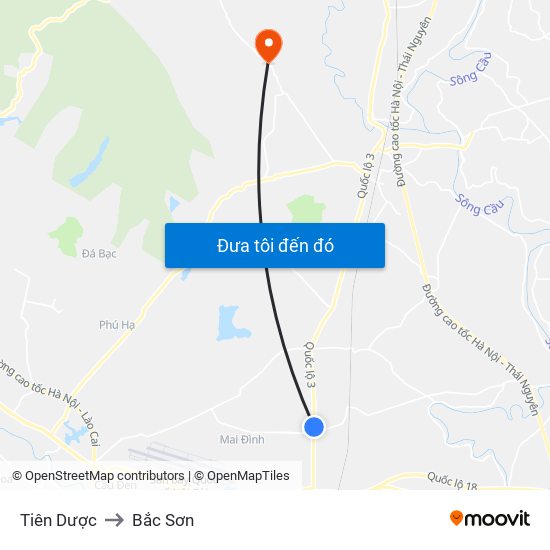 Tiên Dược to Bắc Sơn map