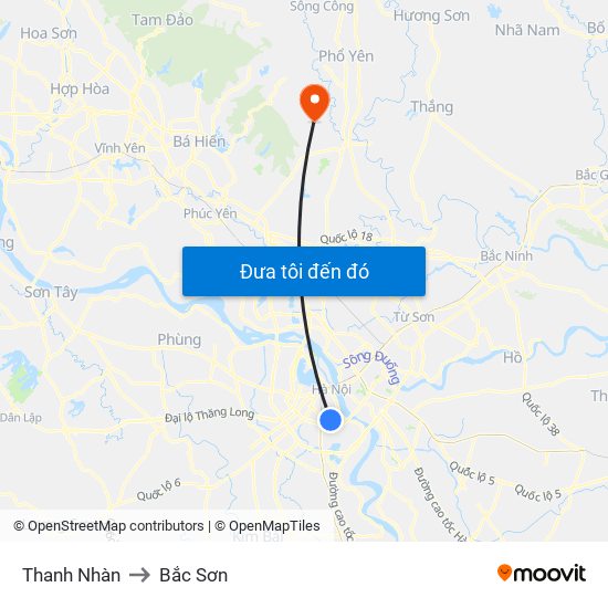 Thanh Nhàn to Bắc Sơn map