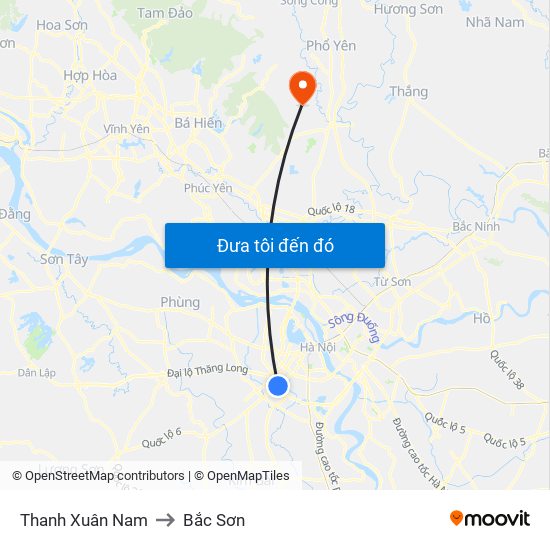Thanh Xuân Nam to Bắc Sơn map