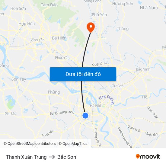 Thanh Xuân Trung to Bắc Sơn map