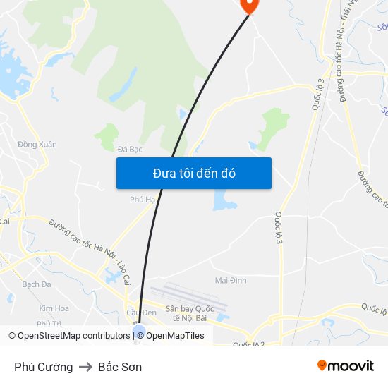 Phú Cường to Bắc Sơn map