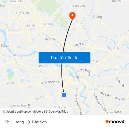 Phú Lương to Bắc Sơn map