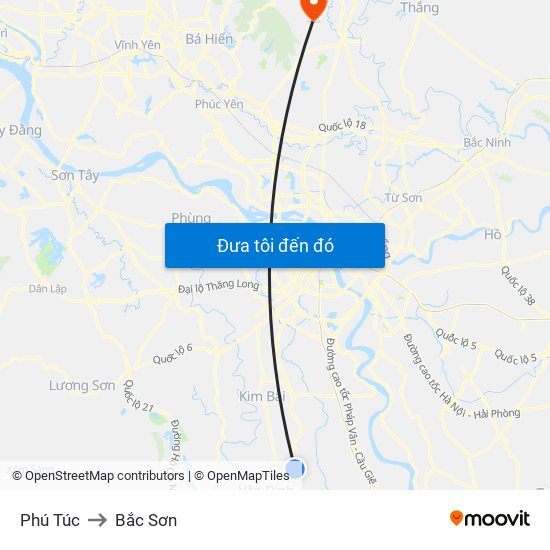 Phú Túc to Bắc Sơn map