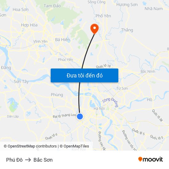 Phú Đô to Bắc Sơn map