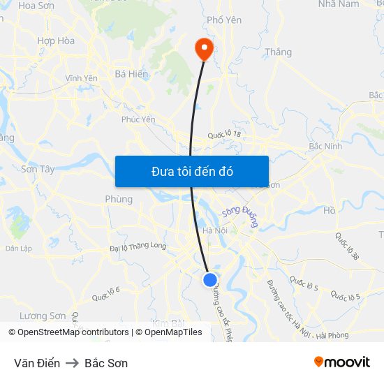 Văn Điển to Bắc Sơn map