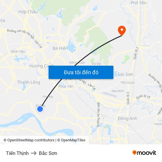 Tiến Thịnh to Bắc Sơn map