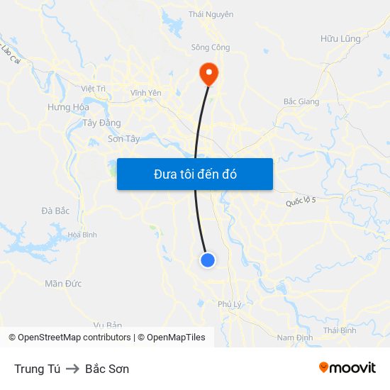 Trung Tú to Bắc Sơn map