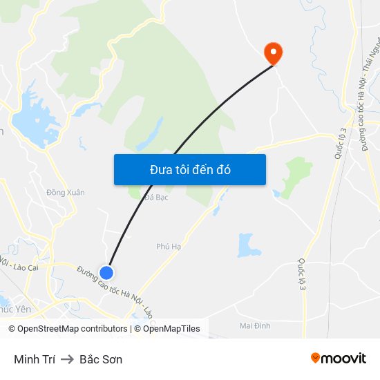 Minh Trí to Bắc Sơn map