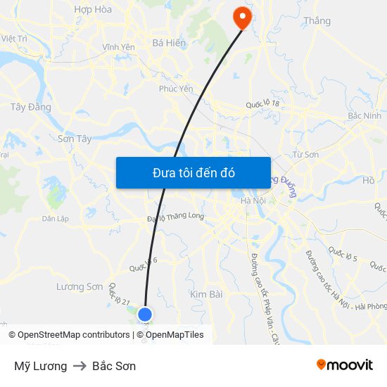 Mỹ Lương to Bắc Sơn map