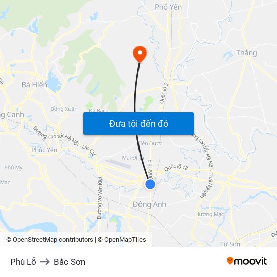 Phù Lỗ to Bắc Sơn map