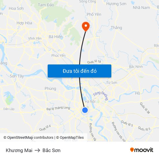 Khương Mai to Bắc Sơn map