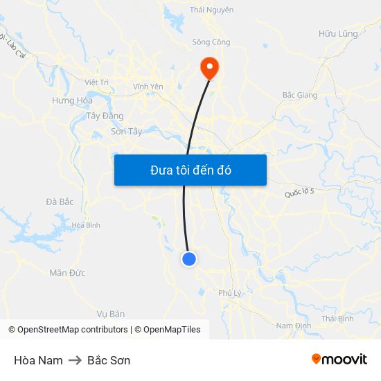 Hòa Nam to Bắc Sơn map