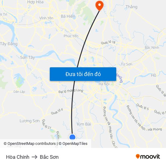 Hòa Chính to Bắc Sơn map