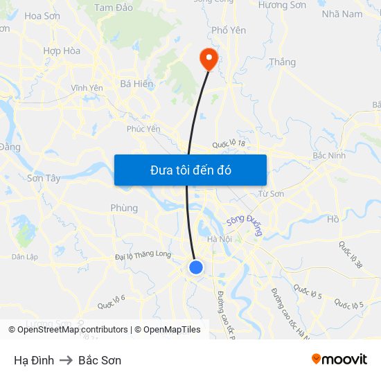 Hạ Đình to Bắc Sơn map