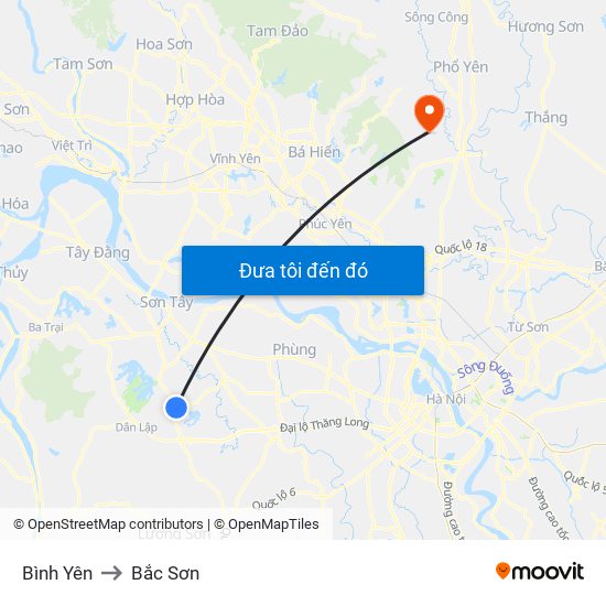 Bình Yên to Bắc Sơn map