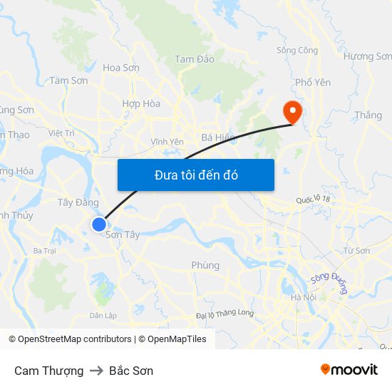 Cam Thượng to Bắc Sơn map