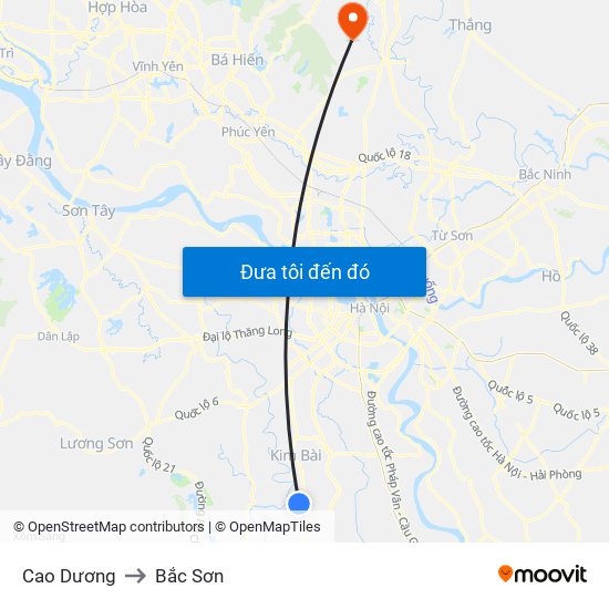 Cao Dương to Bắc Sơn map
