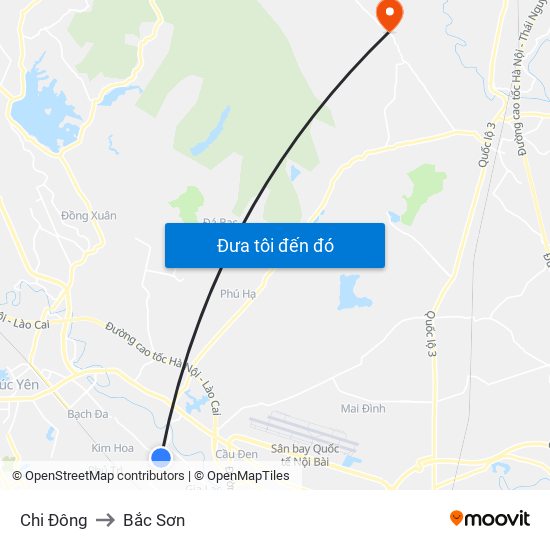 Chi Đông to Bắc Sơn map