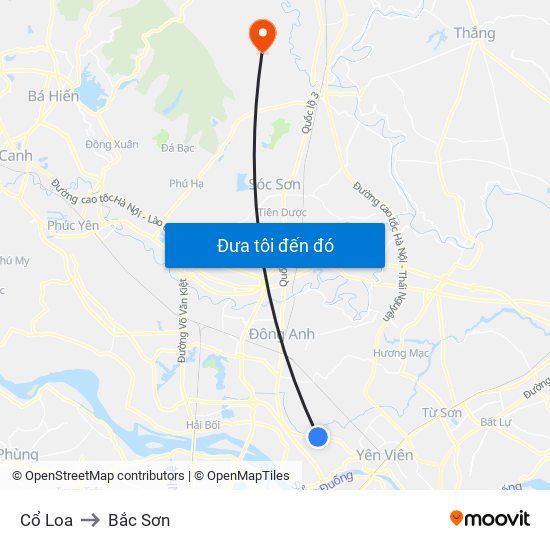 Cổ Loa to Bắc Sơn map