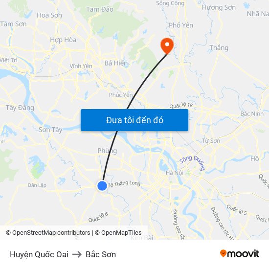 Huyện Quốc Oai to Bắc Sơn map