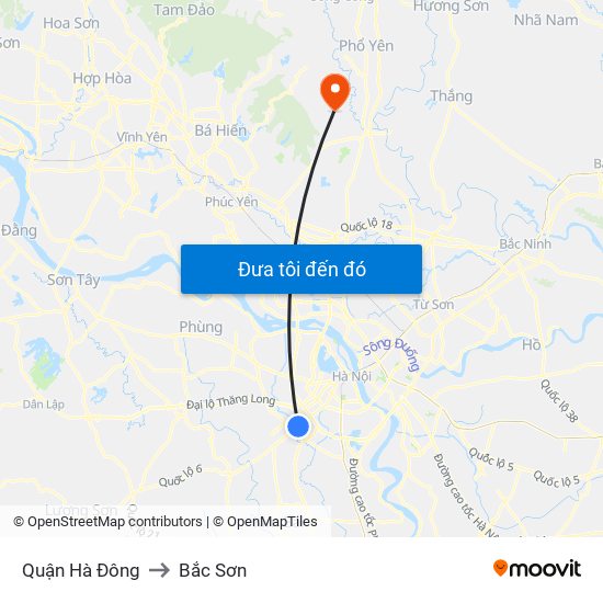 Quận Hà Đông to Bắc Sơn map