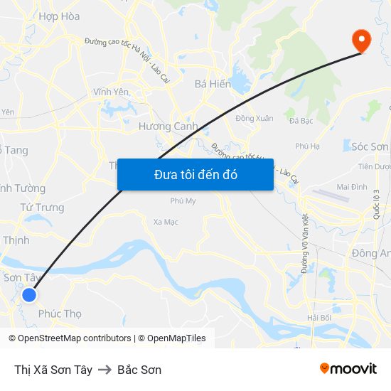 Thị Xã Sơn Tây to Bắc Sơn map
