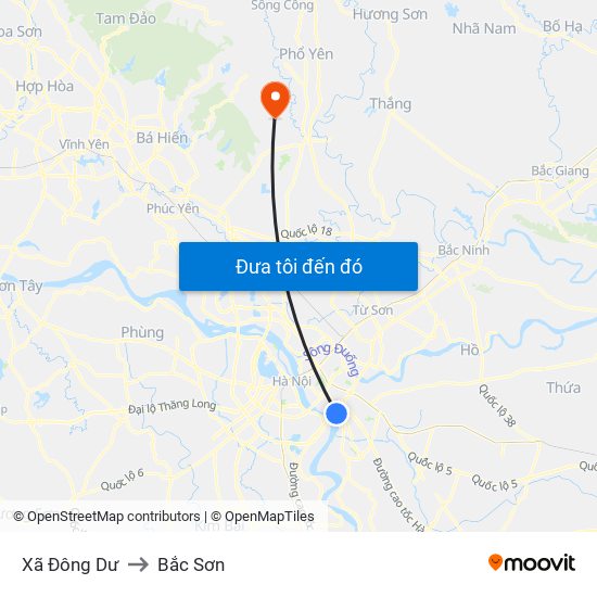 Xã Đông Dư to Bắc Sơn map