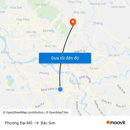 Phường Đại Mỗ to Bắc Sơn map