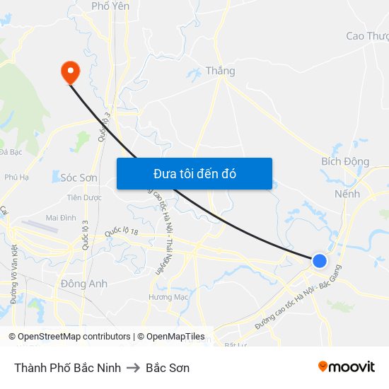 Thành Phố Bắc Ninh to Bắc Sơn map