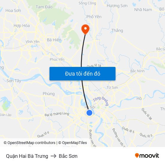 Quận Hai Bà Trưng to Bắc Sơn map