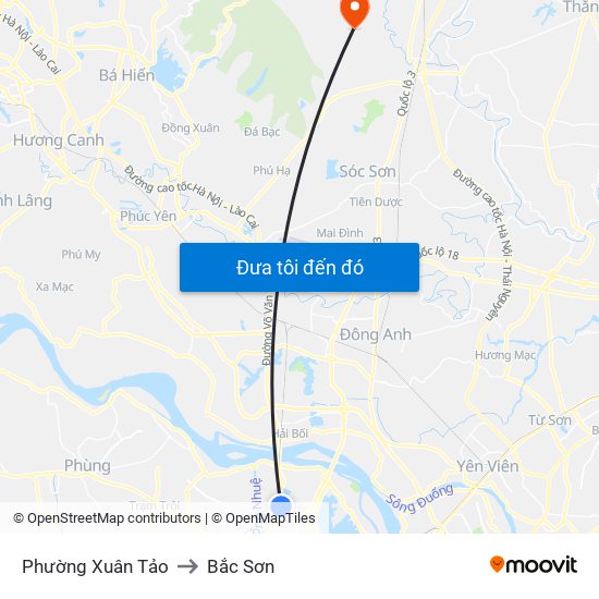 Phường Xuân Tảo to Bắc Sơn map